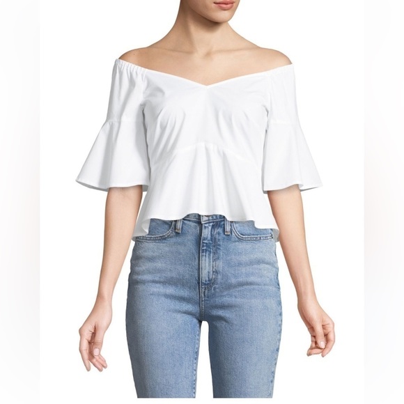 Club Monaco White Flared Sleeve Crop Top - Picture 1 of 7